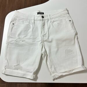 Express Slim White Denim Shorts